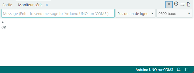 Envoi d'une commande AT de test sur un HC06